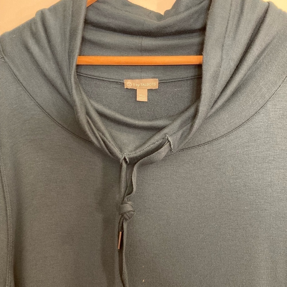 T by Talbots teal cowl neck w/ drawstring long sleeve athleisure dress - Picture 3 of 5